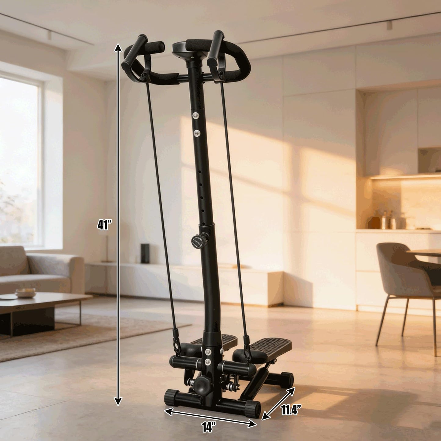 BeBecome Steppers for Exercise at Home, Twist Stair Stepper with Handlebar, Low Impact Fitness Step Machine with LCD Monitor, with Tension Band,Quiet Hydraulic Cardio Trainer for Indoor Workouts