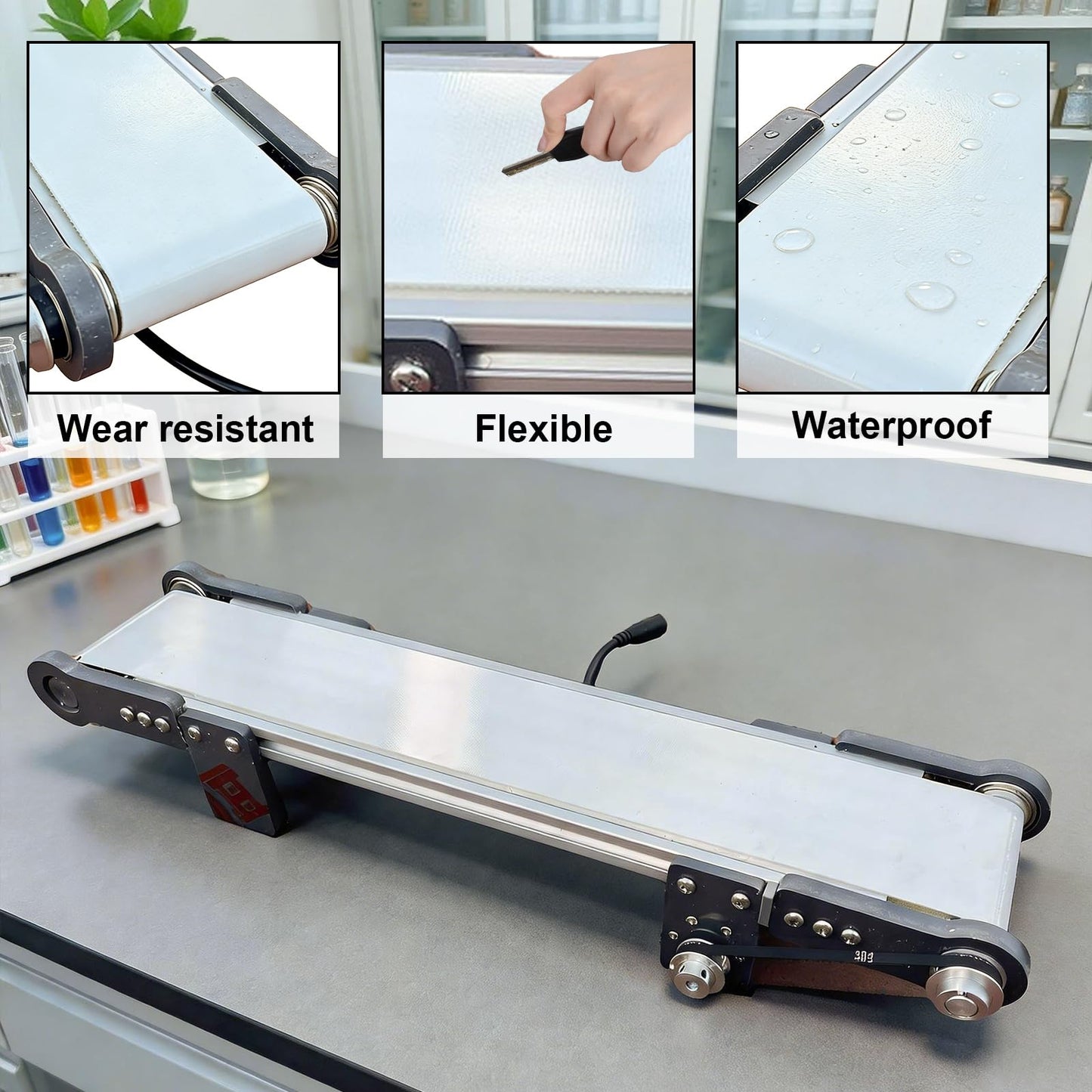 DC 12V Variable Speed Electric Conveyor Belt System with Controller, 116RPM Motor, 19.7” x 3.9” Aluminum & PVC Frame for Industrial, DIY Projects (19.7 x 3.9 x 2.8 in)