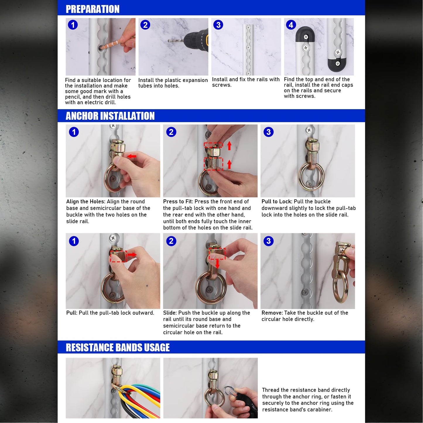 TOBWOLF Resistance Band Wall Mount System, Sturdy Resistance Bands Wall Anchor, Space Saving Home Gym Solution for Strength Training, Wall Mount Workout Anchors Multi-Purpose for Complete Full Body
