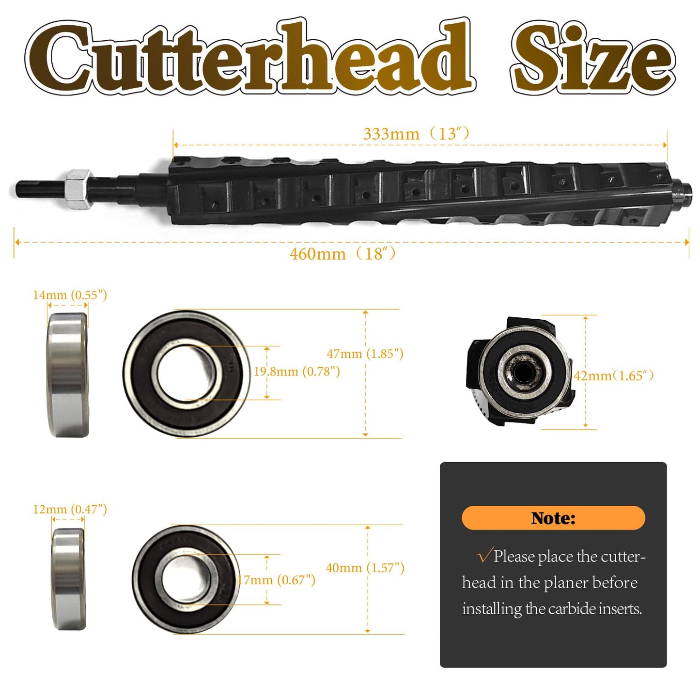 13” Spiral Cutterhead for Ridgid R4331 Thickness Planer 13 Inch Helical Spiral Cutter Head for Woodworking Planers, 4 Rows 45 Pieces Reversible Carbide Inserts