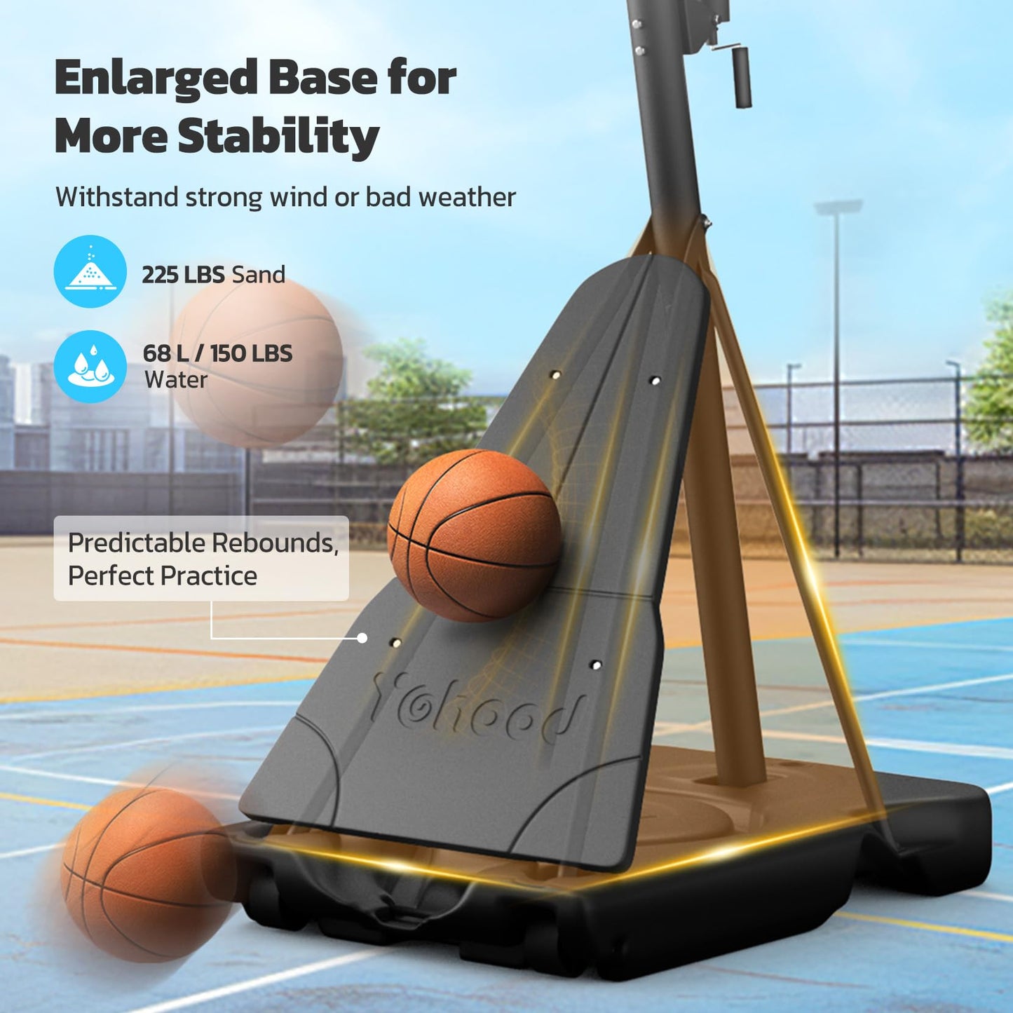 Yohood Basketball Hoop Outdoor Portable, 10ft Quickly Adjustable Basketball Goal System with 44 Inch PC Backboard & Wheels for Court/Backyard/Driveway