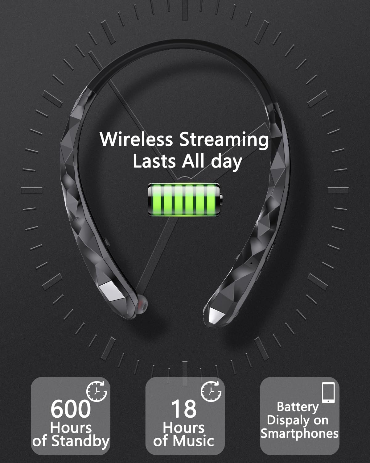 Finpola 5.3 IPX5 18H Neckband Bluetooth Headphones, Retractable Headphone Bluetooth & Waterproof, Neckband Headphones