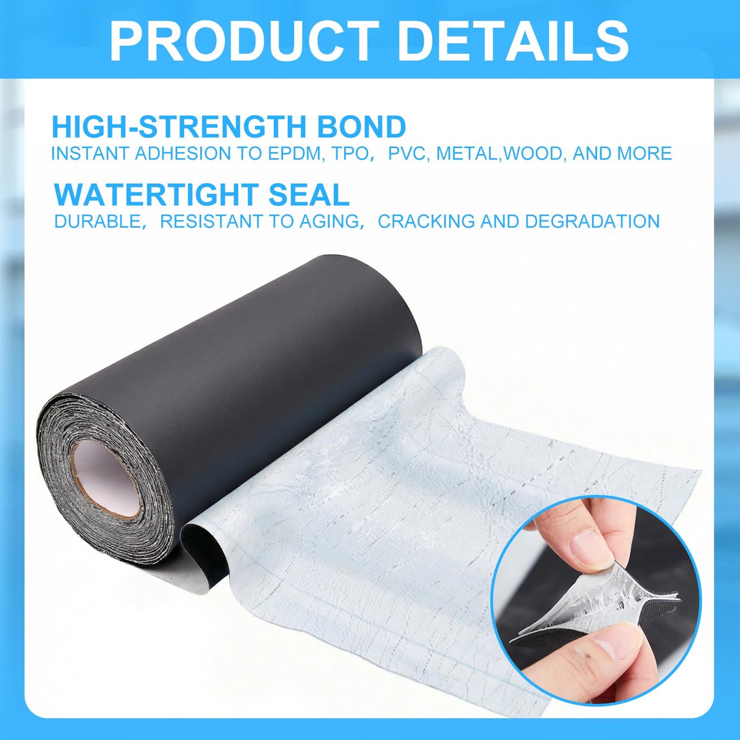 Joyfolk 16in x 32.8ft Epdm Rubber Roofing for Liner Bonding Sealing Repairs, 60 Mil Black Self Adhesive Epdm Waterproofing Membrane for Joints Roofs Windows