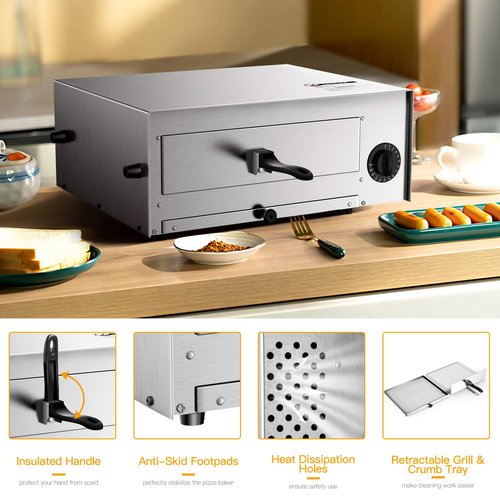 Costway Electric Oven, Stainless Steel Baker with Auto Shut-Off, Handle, Removable Tray, Countertop Pizza Maker for Kitchen & Commercial Use