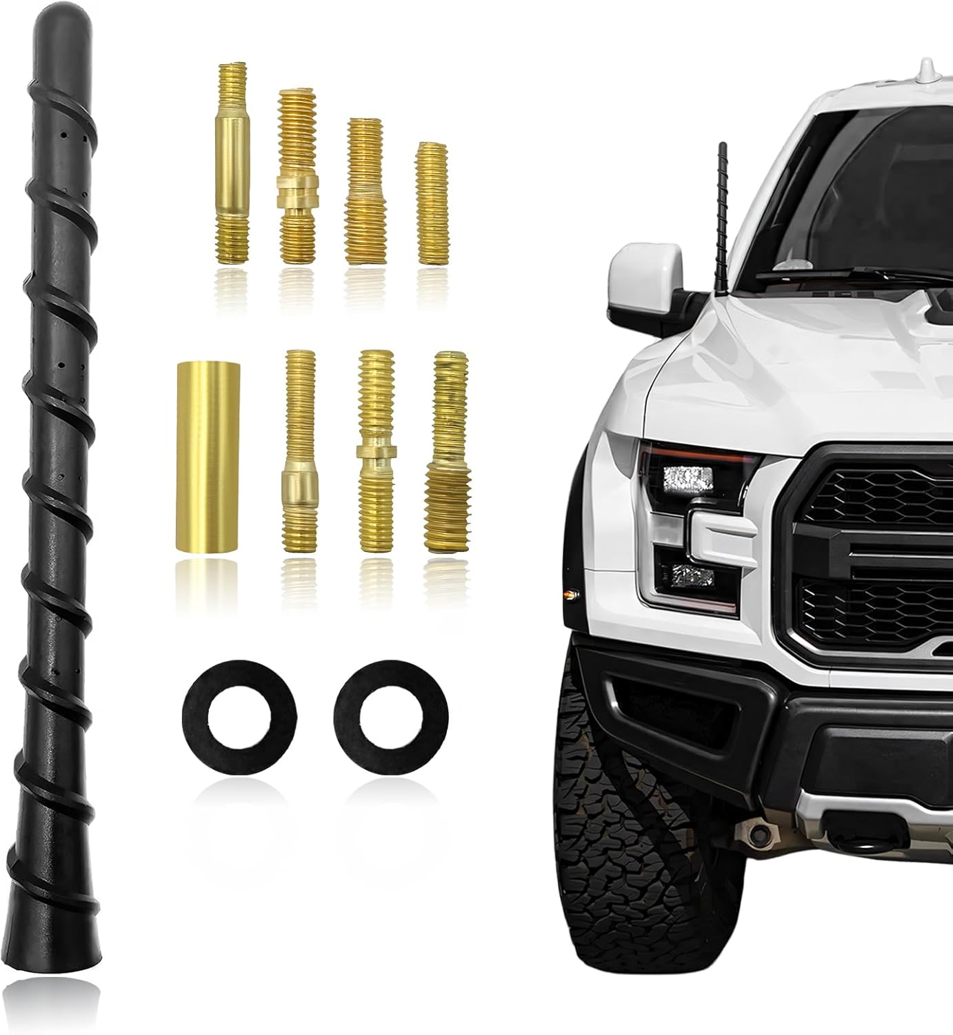 Rdxcv 7 Inch Car Spiral Antenna, Waterproof PVC Rubber Radio Antenna with Threaded Adapters, Universal Flexible Auto