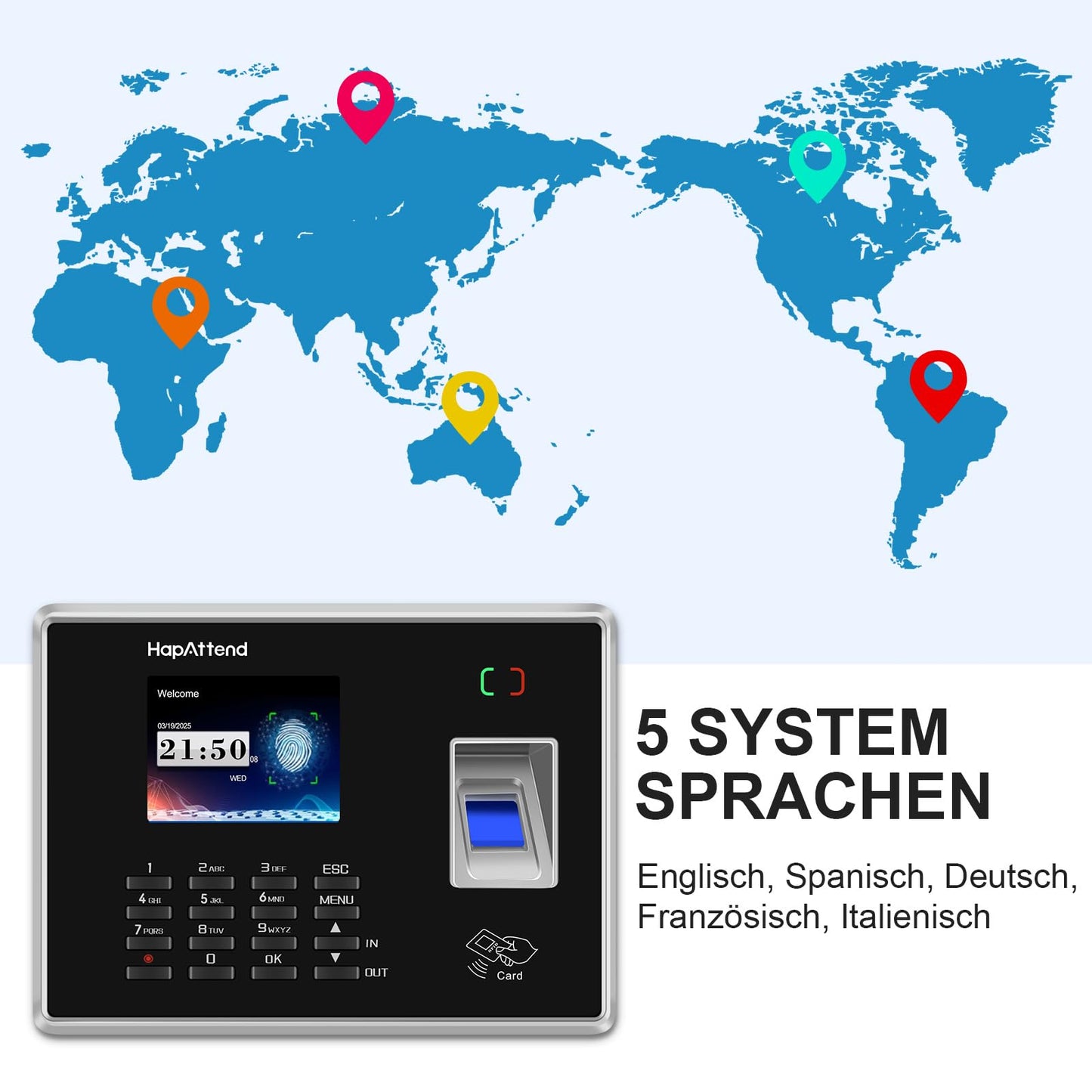 HapAttend Time Clocks Bundle with 15 RFID Cards, 0 Monthly Fees Standalone Biometric Time Attendance Punch Machine with Fingerprint, RFID and PIN - H2
