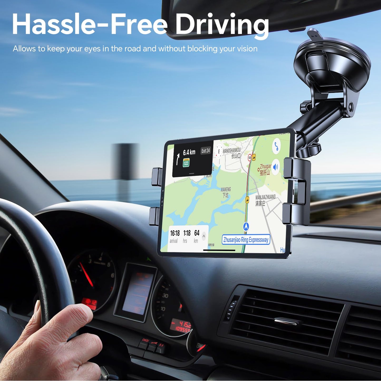 Tablet Holder for Car iPad Holder for Car【Windshield+Dash】Suction Cup ipad Mount for Truck Stand【360° 】Tablet Car Mount soporte de telefono para carro for All 4.7"-12.9" Apple iPad Samsung Galaxy Tab