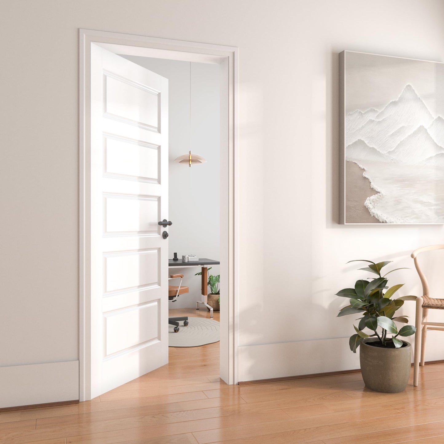 OHTOMO 32"x 80" 5-Panel Interior Door, Solid Core with MDF Door Slab, White Primed, Without Frame and Hardware Kit, for Pantry Closet Laundry Room Bedroom