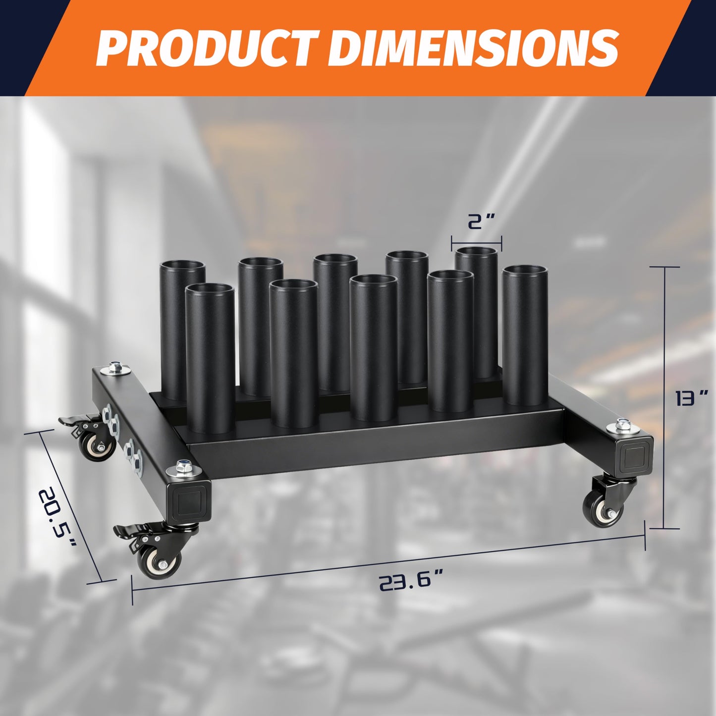 EVERYMATE Vertical Barbell Rack, Movable Barbell Stand holder- Heavy-Duty Steel Organizer Holds Up to 10 Olympic Barbells, Fits 2" Olympic Bars, with Scratch-Resistant Inserts, Space-Saving for Home/Garage/Commercial Gym（with silent wheels）