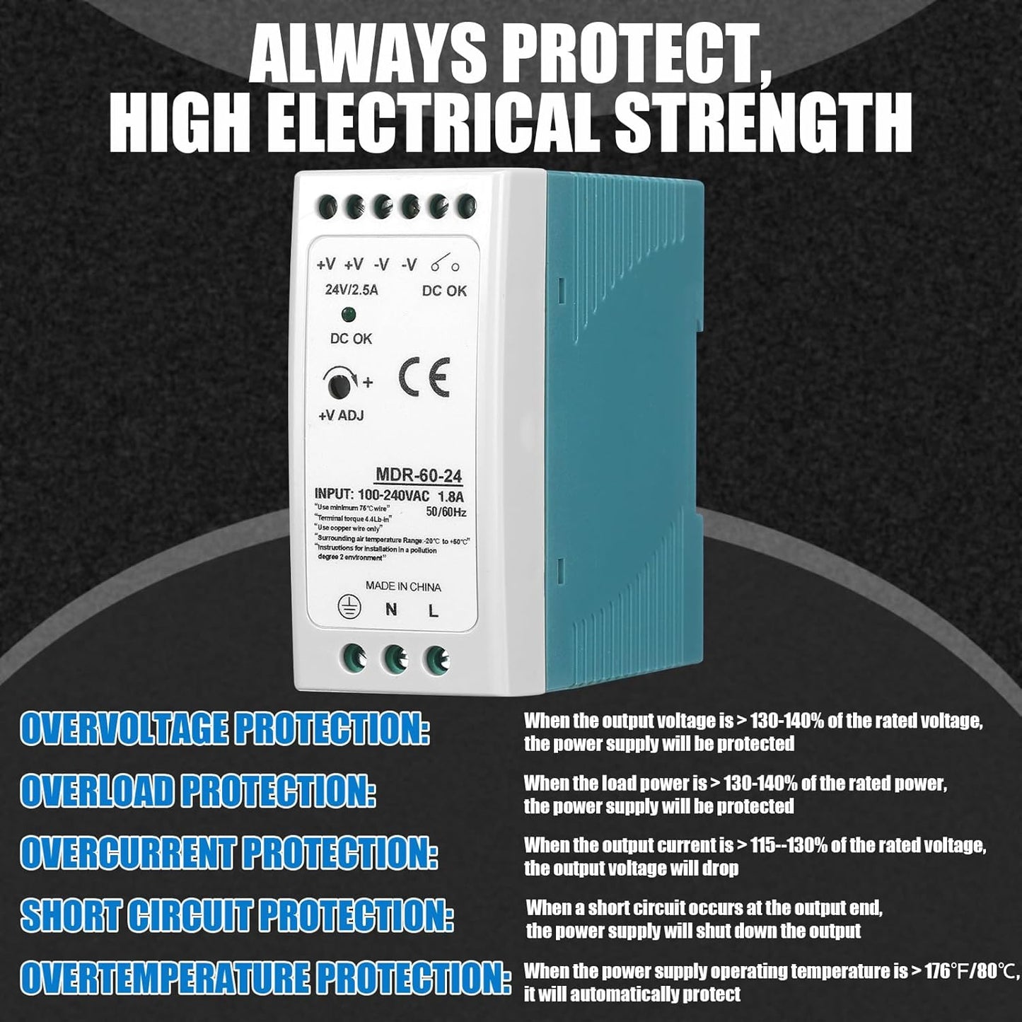 2 24vdc 24v 2.5a 60w 100-240vac, 24vdc, 50/60hz) Yexiya Pcs Power Supply Din Rail Power Supply Mdr Din Rail Dual Output