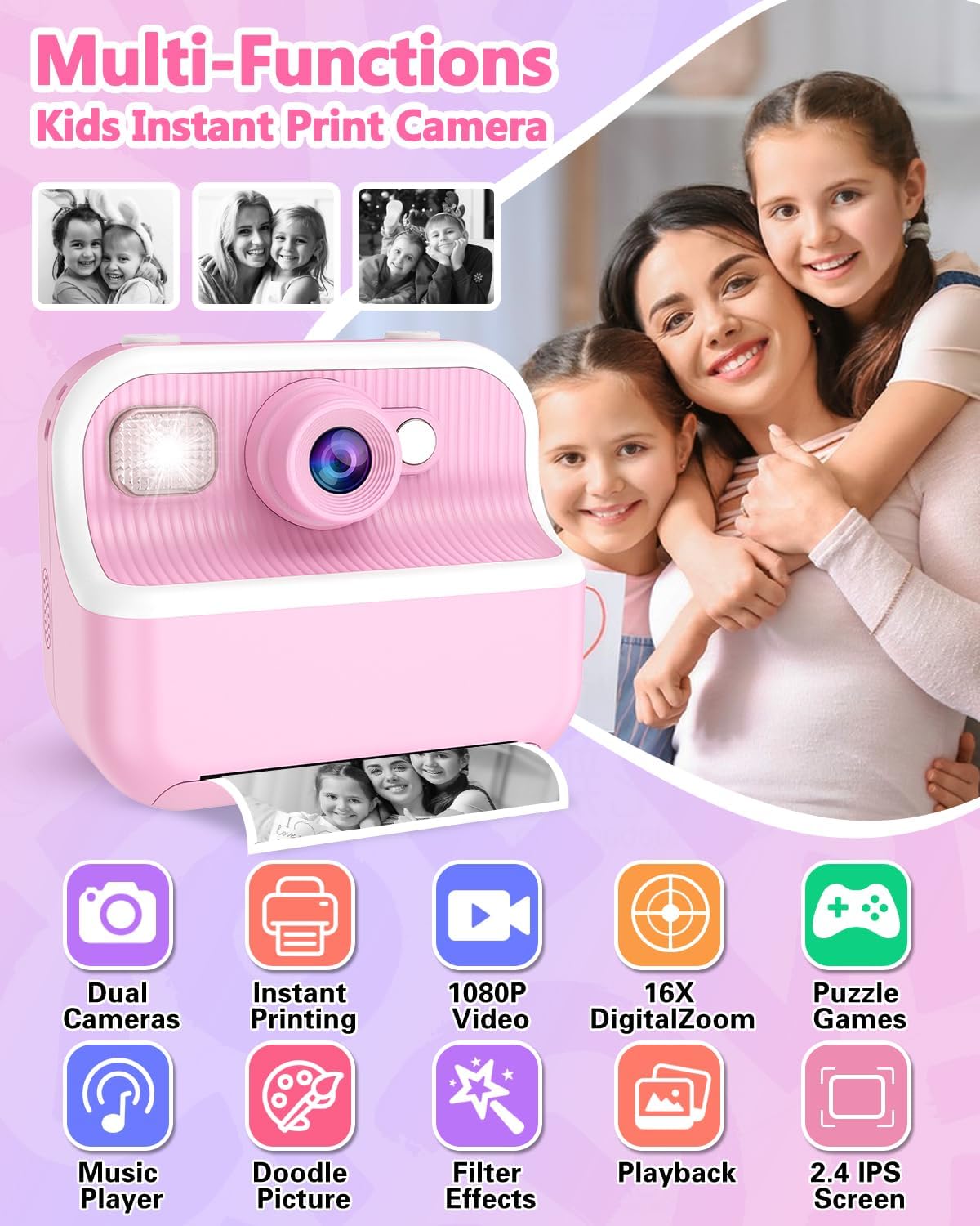TKECWOB 3-12, 1080P 4 5 6 7 8 9 10 3 32GB Kids Camera Instant Print, Christmas Birthday Gifts for Kids Instant Print
