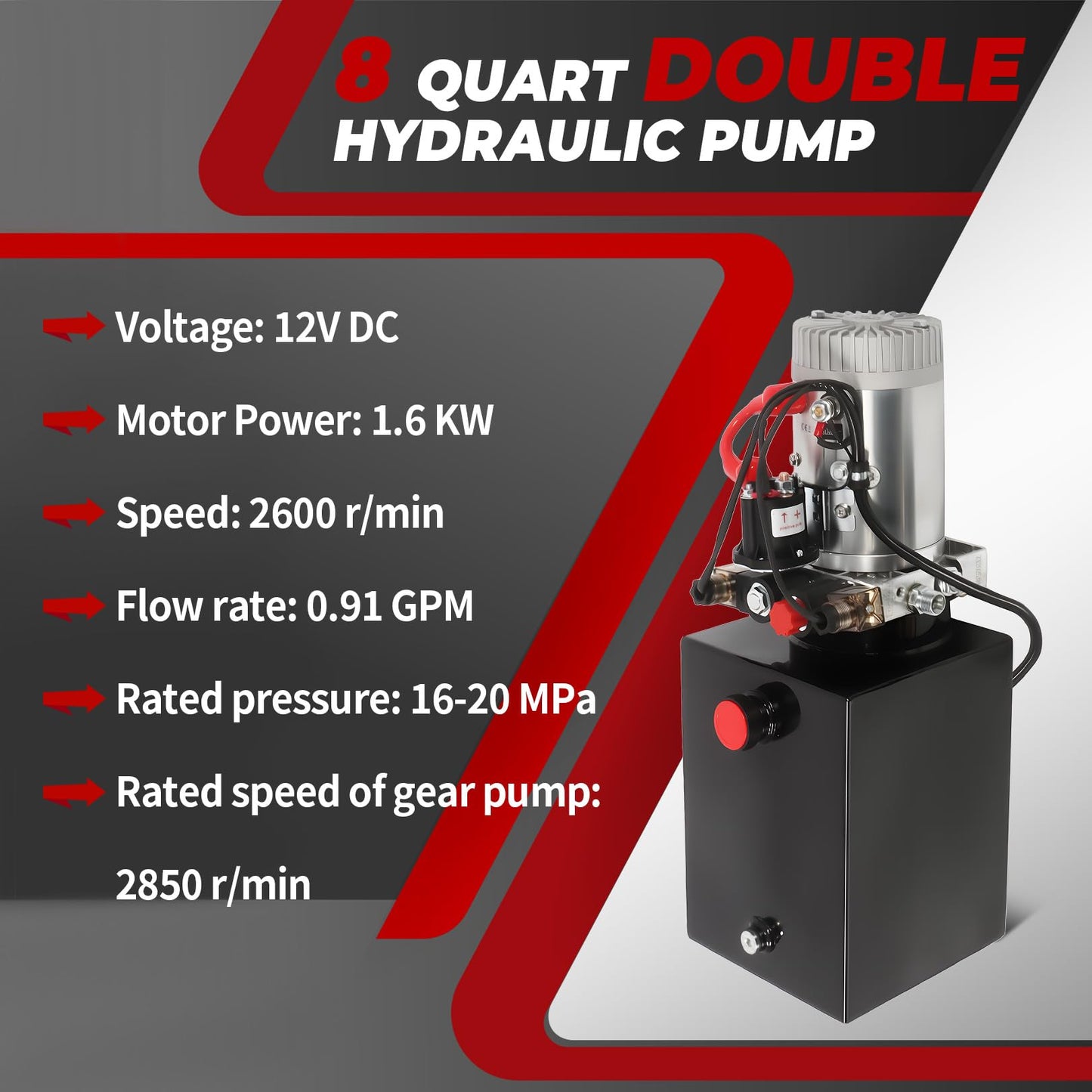 Nakkaa 12V DC Hydraulic Power Device 8 Quart Double Acting Hydraulic Dump Trailer Pump for Lifting and Lowering Dump Trailer Trucks