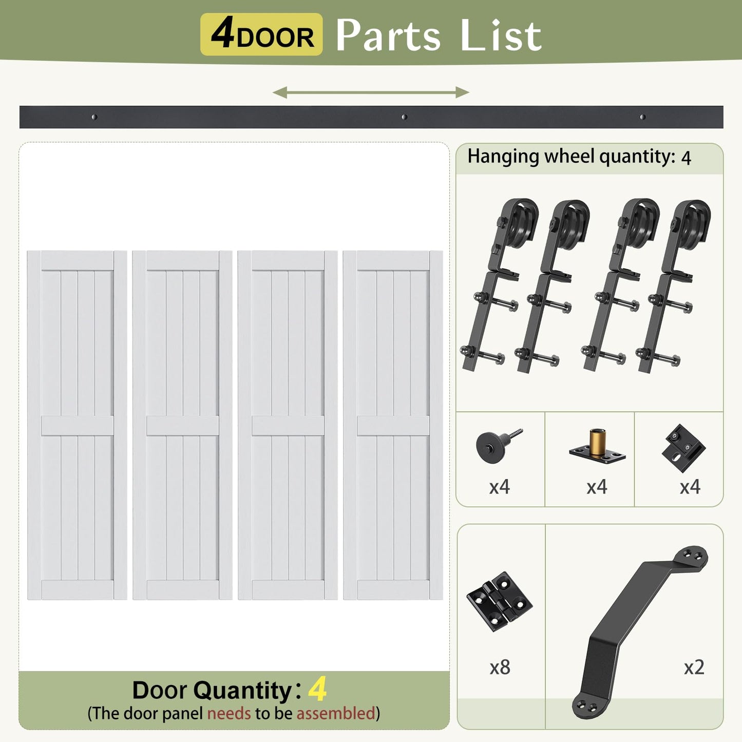 Finosen Bifold Barn Door 84 x 84 in (Four 21x84 Inch),Bi-fold Sliding Closet Doors with Hardware Track kit Included 6.6ft Rail for 4 Doors and Track Connector,DIY Assembly,Save Space.
