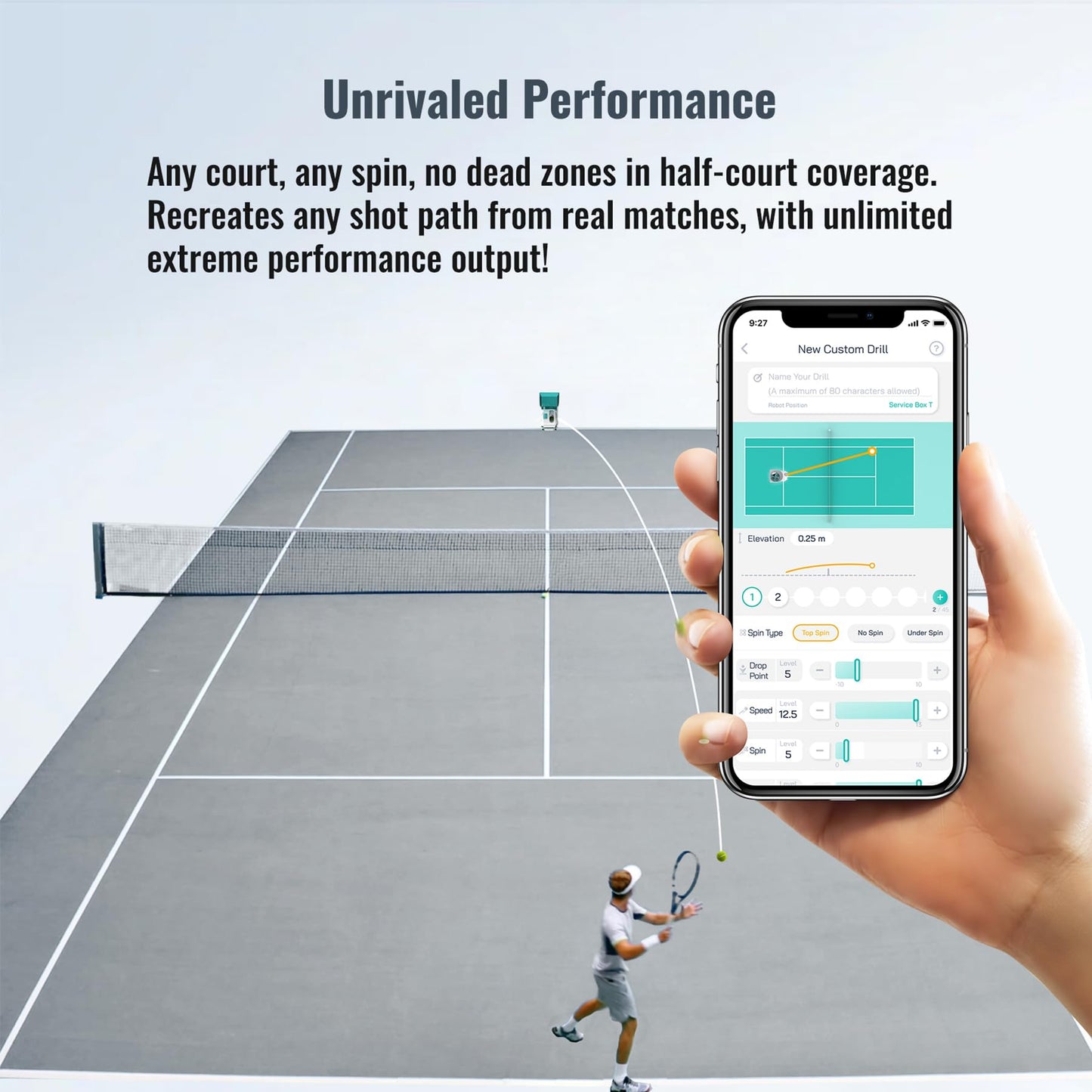 PONGBOT Tennis Ball Machine, APP and Remote Control, Custom Drills, 150 Ball Capacity, Max 80mph,8+ Hours of Endurance, Dual Motor for Topspin and Backspin, PACE S