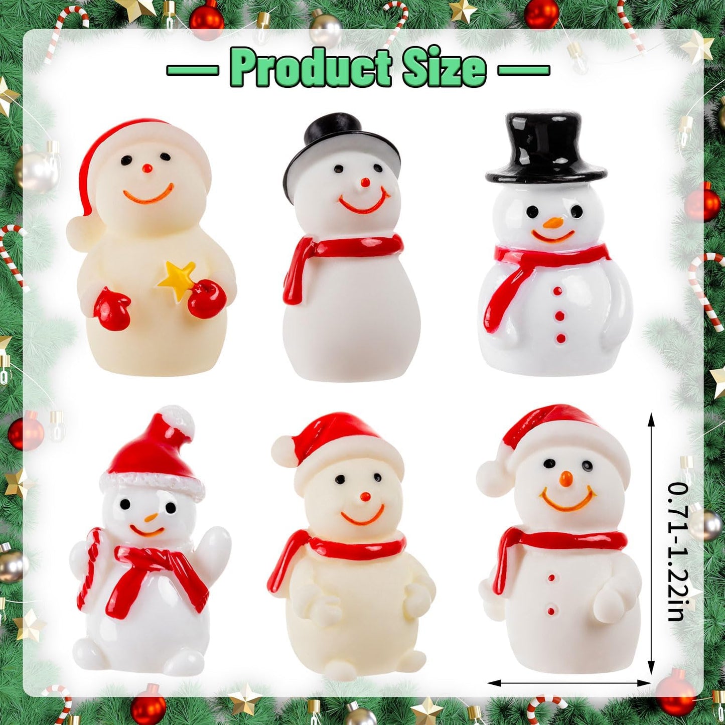Skiennix Mini Snowman Figurines - 36Pcs Resin Snowmen with Hats for DIY Christmas Decor