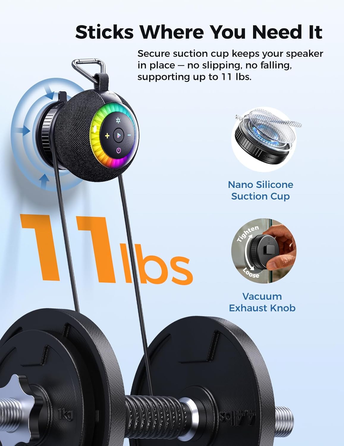 dbsono 360 IPX7 Shower Speaker Bluetooth Waterproof Portable: Surround Sound, Suction Cup Removable with Vacuum Exhaust