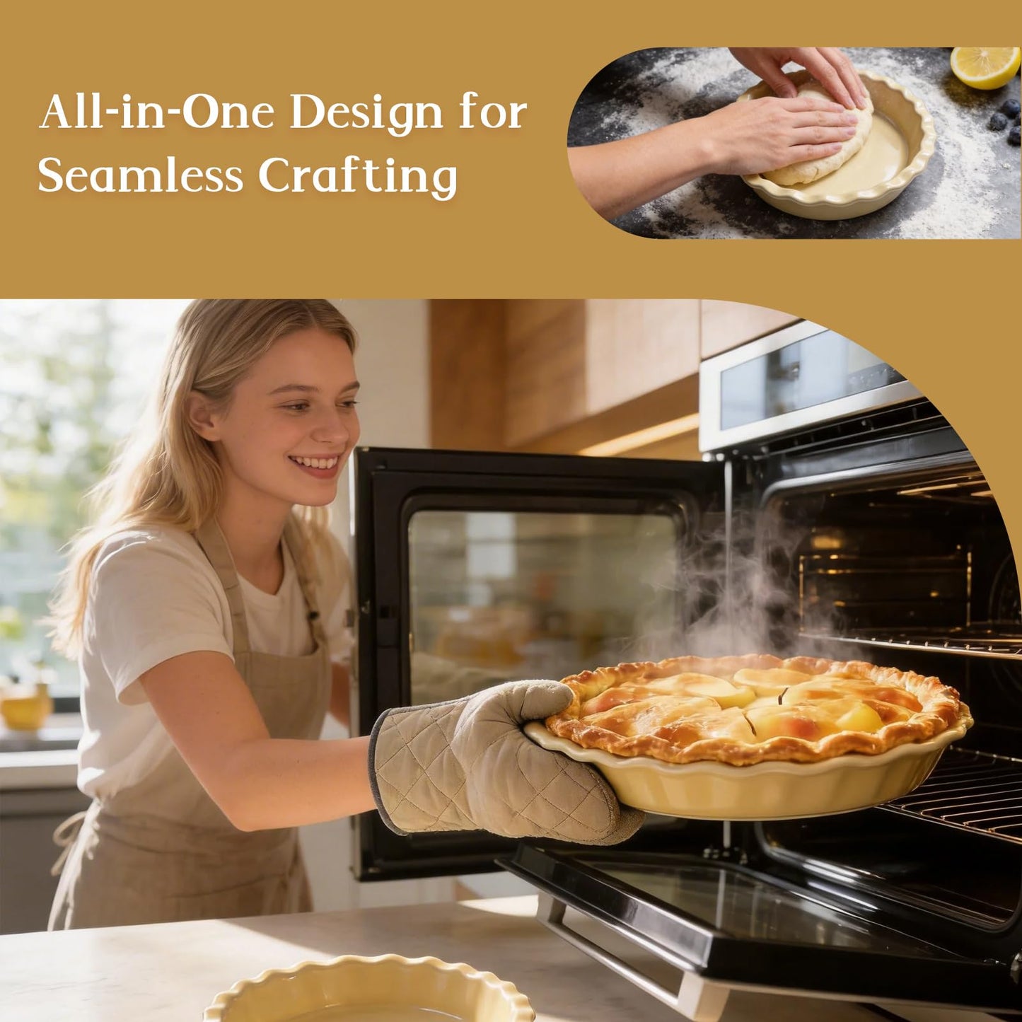 UULENNYM Pie Dish,Pie Dish for Baking – 10.04 Inch Ceramic Baking Dish, Fluted Edge, Round Bakeware for Pies, Quiches, and Desserts, Ideal for Oven Use