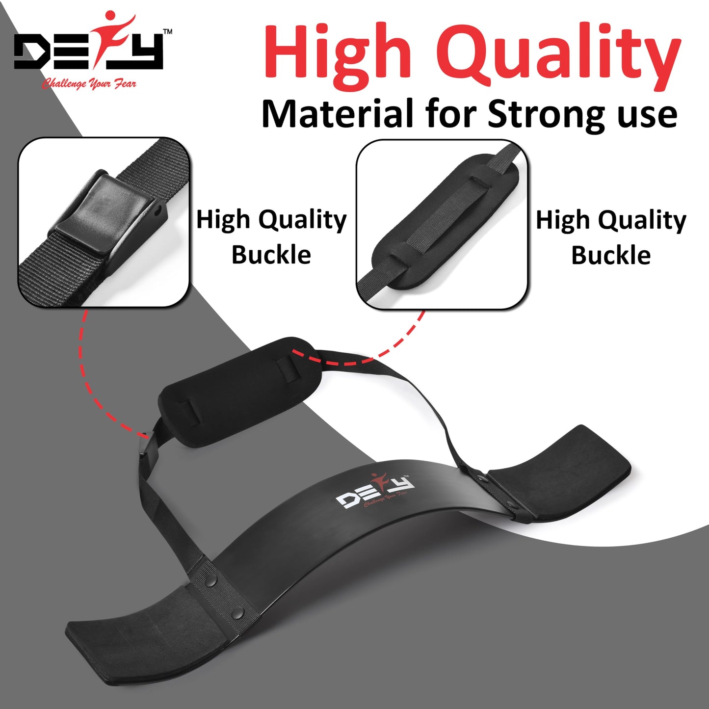DEFY Arm Blaster for Biceps and Triceps Adjustable Curl Support with Durable 7mm Aluminum Plate and Neck Pad for Strength Training Bodybuilding isolator Curl Machine - Black