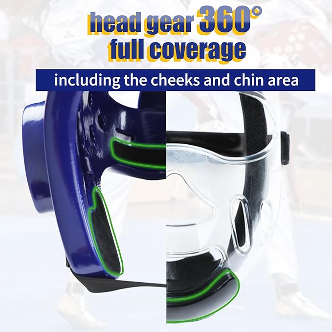 Kids Adults Karate Headgear with Face Shield, MMA Martial Arts Headgear Boxing Soft Helmet Taekwondo Sparring Head Gear