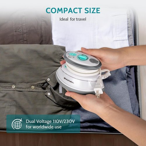 Beautural Mini Travel Steam Iron - Dual Voltage, Non-Stick Soleplate, Perfect for Sewing & Quilting