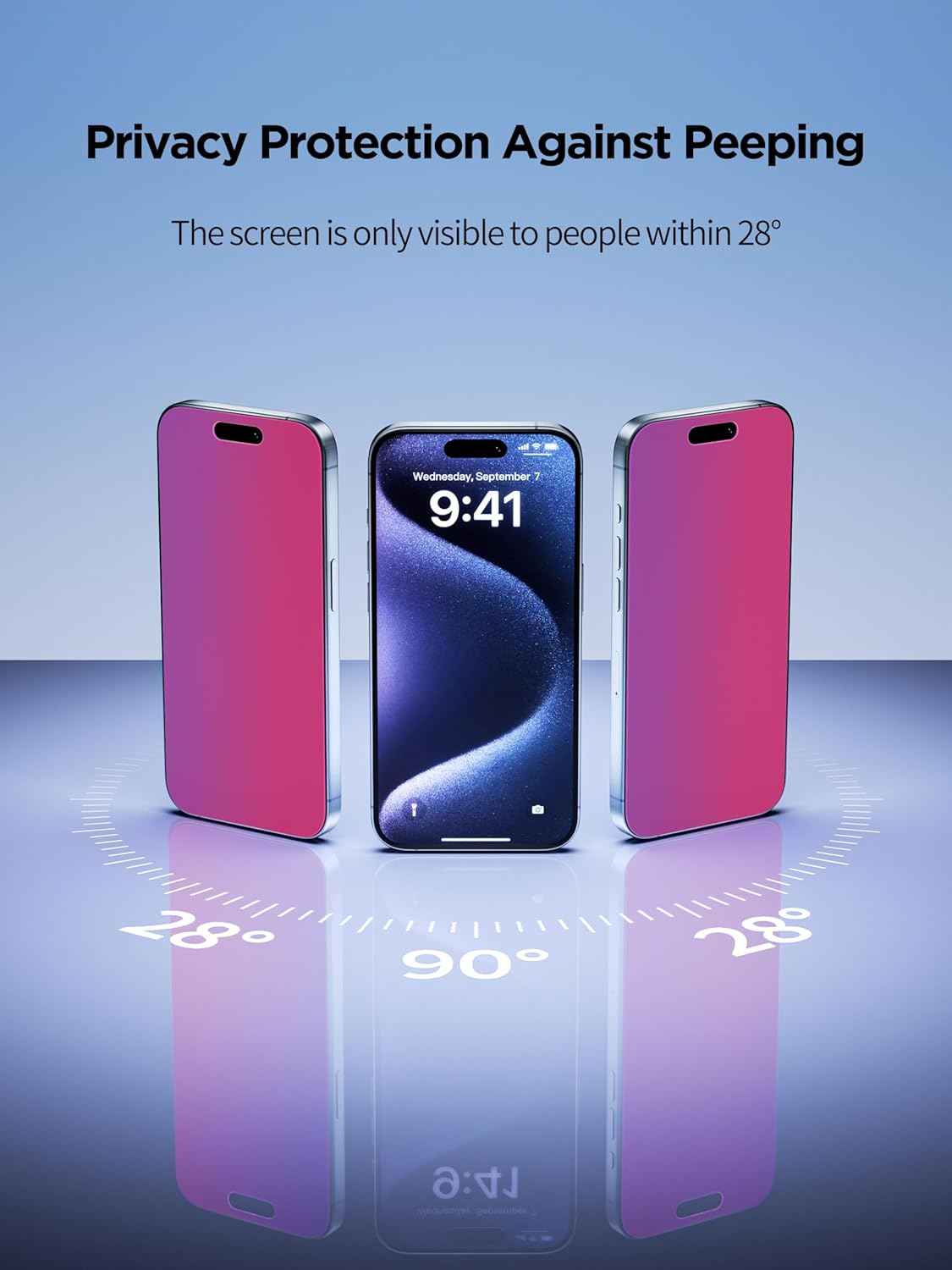 15/iPhone 16 6.1 Inch, PDDKISS Compatible for iPhone Privacy Screen Protector Tempered Glass Pink Gradient Anti Spy