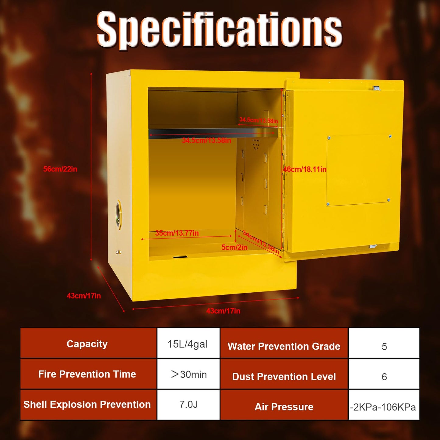 LOYALHEARTDY 12 Gallon Flammable Storage Cabinet Hazardous Storage Cabinet Yellow Fire Safety Manual Door Galvanized Steel Safety Cabinet for Commercial Industrial and Home Use, 17" L x 17" W x 22" H