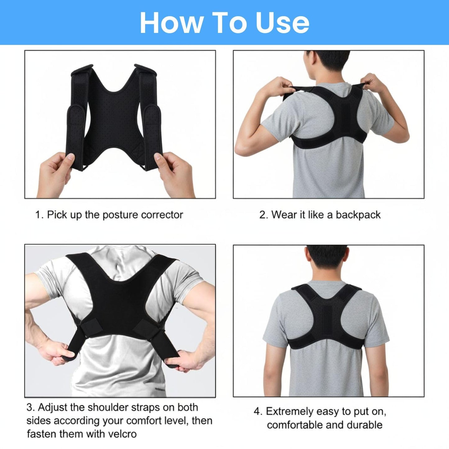 POAGL Adjustable Posture Corrector Brace for Men – Universal Fit Upper Back, Shoulder & Clavicle Support, Helps Improve Posture & Relieve Neck, Shoulder & Back Pain (Patented Design)