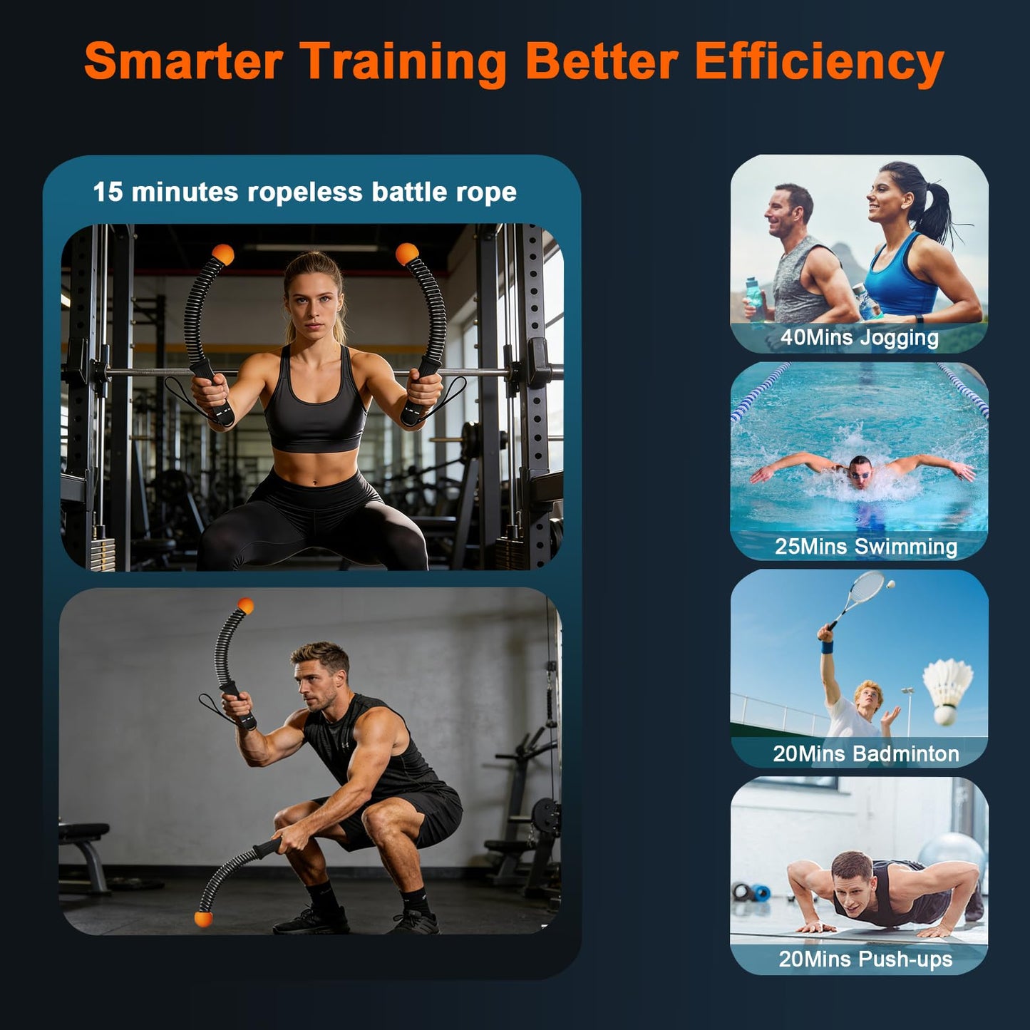 Weighted Ropeless Battle Ropes, Heavy Duty Portable Cordless Battle Ropes for Home Gym, Exercise Equipment for Low-Impact Aerobic Training, Strength & HIIT, for Men & Women