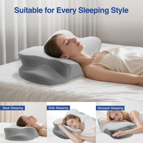 Cervical Neck Pillow - Cooling Pillow for Neck Pain Relief, Side Sleeper Pillow, Ergonomic Neck Pillow, Contour Orthopedic Memory Foam Pillows for Side Back Stomach Sleepers with Pillowcase