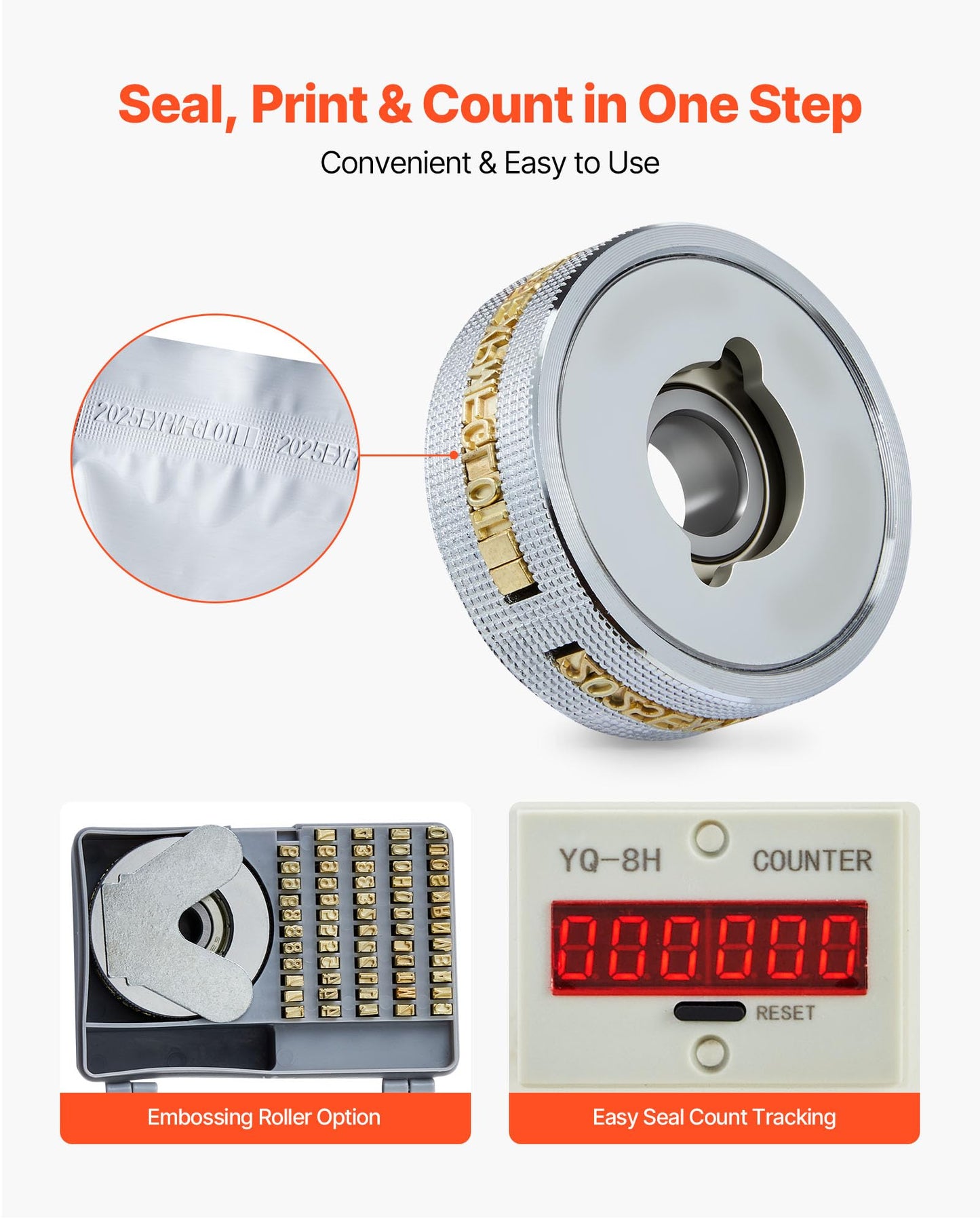 VEVOR Continuous Bag Band Sealing Machine, 0.24-0.47 in Seal Width, Vertical Band Sealer Machine with Roller Printing, Temp & Speed Adjustable, Heat Sealing Machine for 0.001-0.03 in Plastic Bags