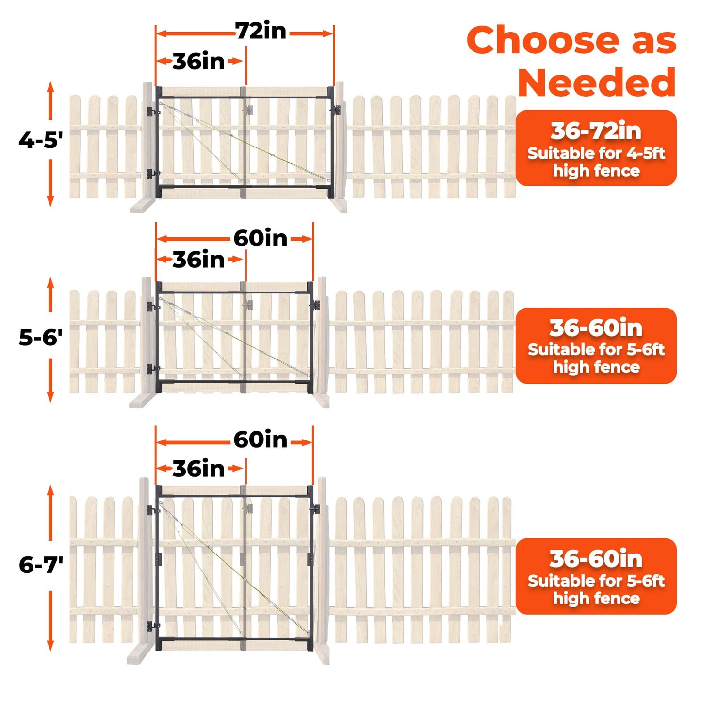 Steel Frame DIY Gate Building Kit,Fence Gate Kit Suit for 36-60" Wide Openings Up to 7 Feet High Fence,Fits 1" x 4" & 2"x4" Wood