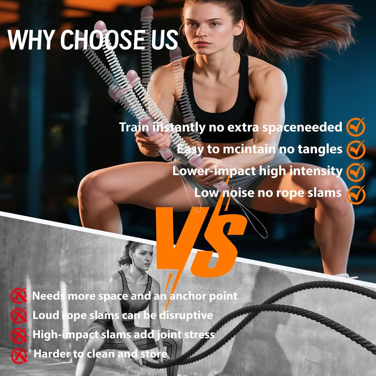 Ropeless Battle Ropes 2Pcs with Bag for HIIT, Cardio, Strength & Low-Impact Training, Portable Weighted Home Gym Equipment Non-Slip Handle, Cordless Battle Ropes for Men & Women, Upgrade Battle Rope