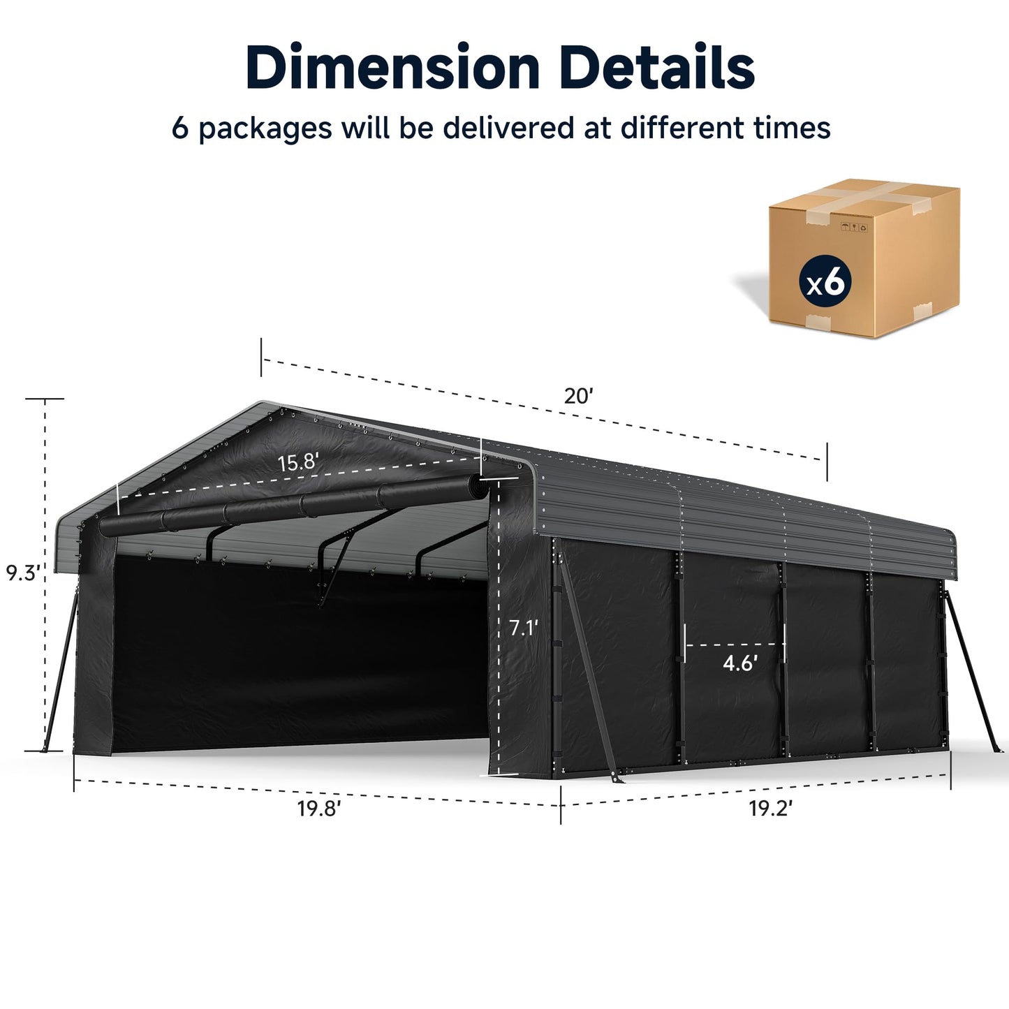 Real Relax 20x20FT Heavy Duty Metal Carport, All-Weather Galvanized Steel Enclosed Car Canopy with Roll-Up Door, Reinforced Base for 2 Cars, Trucks, Boat, Gray