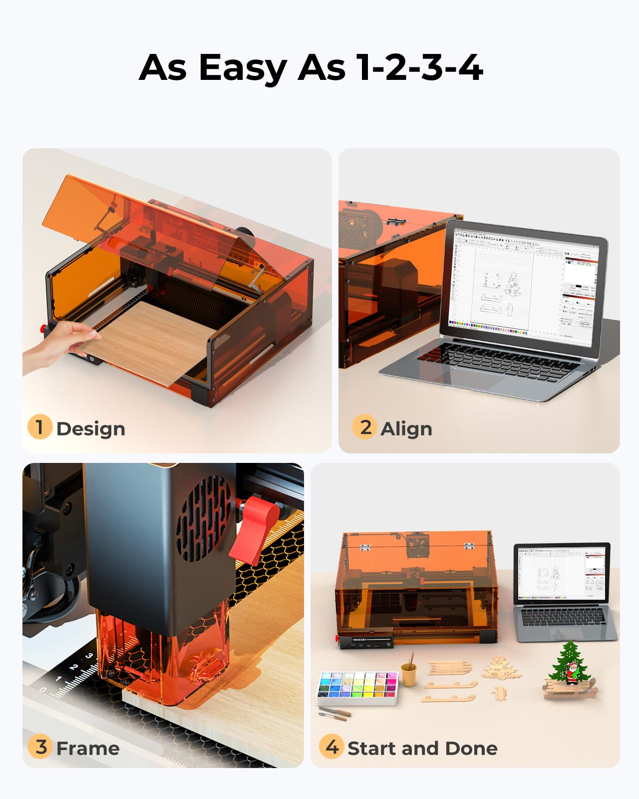 Laser Cutter and Engraver Machine, 20W Woxcker L2 MAX 0.01 High Precision 300x300mm Bed Size Laser Engraving Machine for Wood Metal Glass Leather Acrylic Class 1 laser Output: 20000 mW