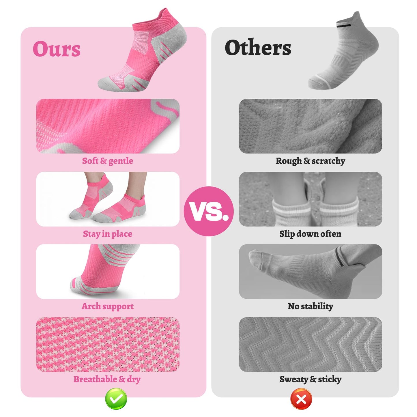 PAPLUS 6 Pairs Ankle Compression Socks for Women, Cushioned Running Socks with Arch Support, Low Cut, Targeted Compression