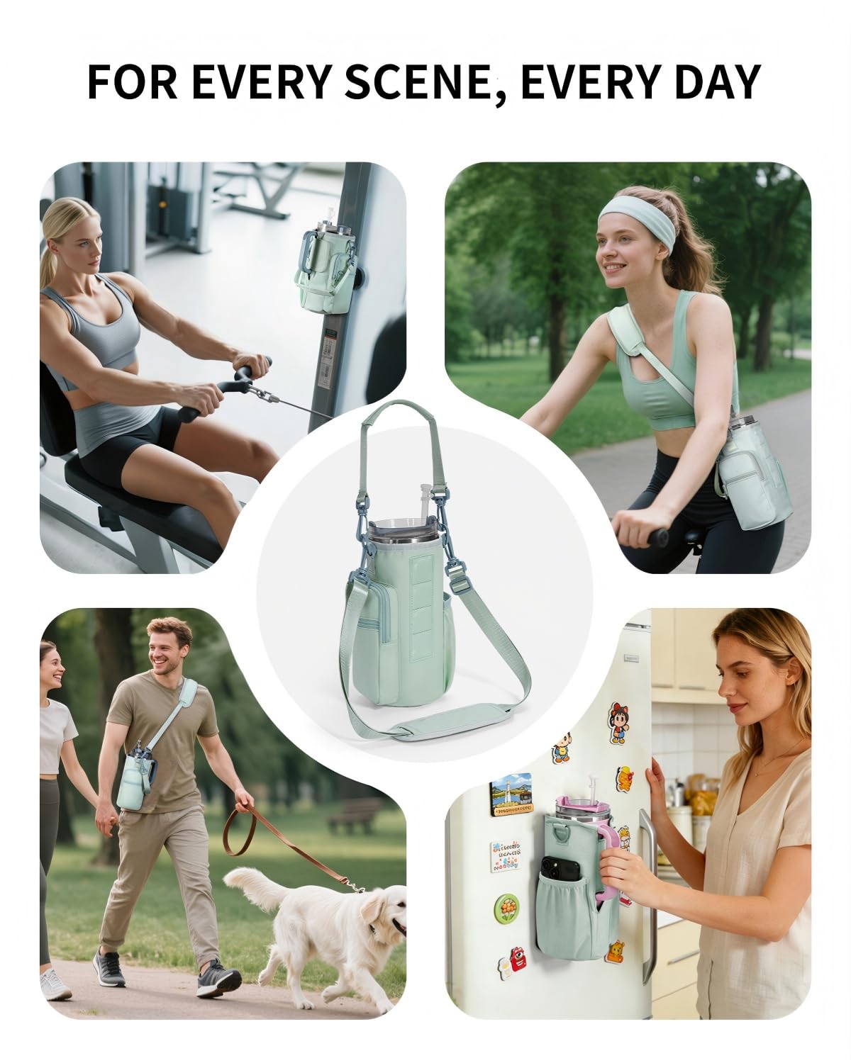 sportsnew Magnetic Gym Bag for Women Men, Crossbody Insulated Cup Sleeve Water Bottle Carrier Holder with Strap for 40oz Tumbler with Handle, 4 Built-in Magnets Small Gym Bag for Workout, Walking