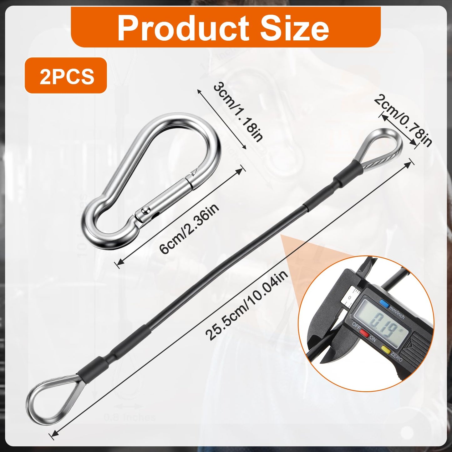 2PCS Gym Cable Extension, 0.2" Thick Pulley Cable Machine Attachment Fitness Extension Steel Wire Rope Replacement, Compatible with Home Gym for Lat/Tricep Pull Down, Leg Extensions Machine(10")