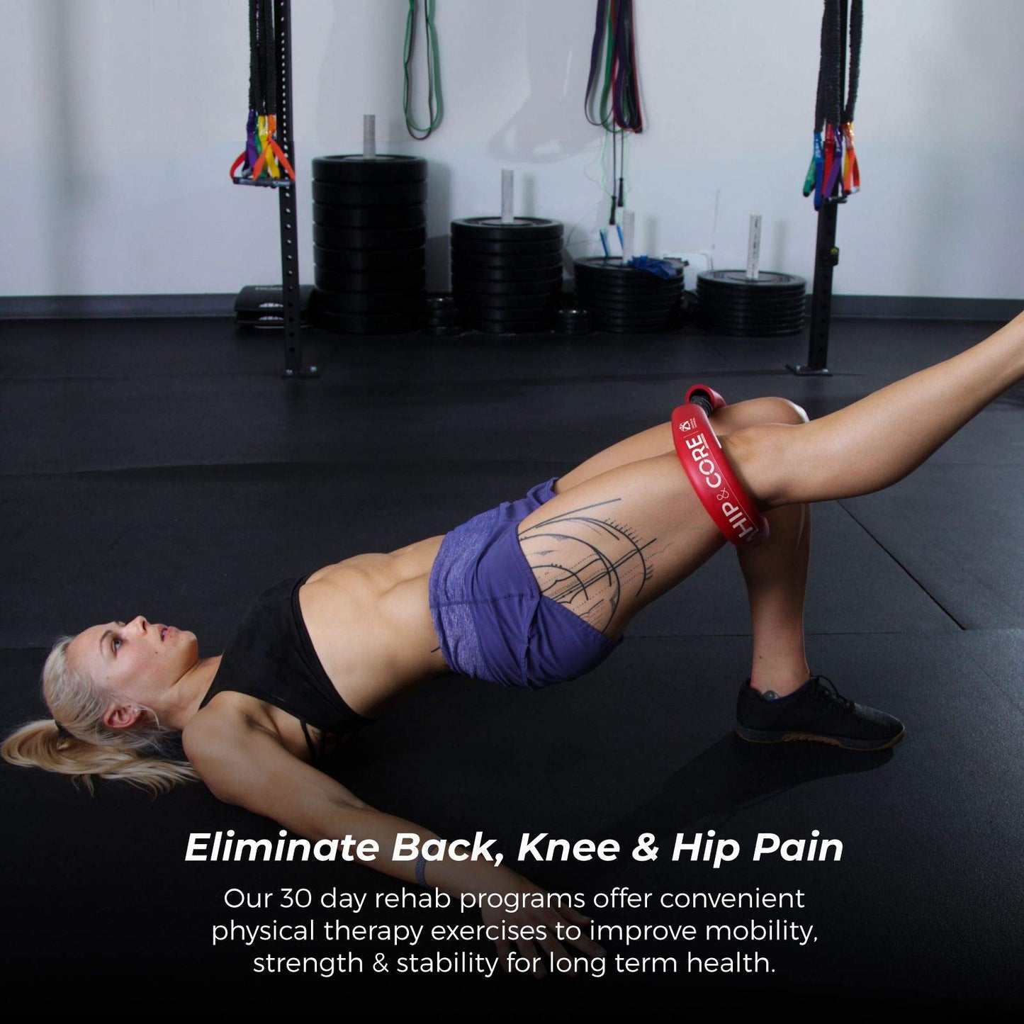 Crossover Symmetry Hip & Core System - Loop Resistance Home Workout Bands to Stretch and Strengthen Legs, Butt, HIPS, Thighs and Glutes, Includes Online Exercise & Training Guide, Blue/Heavy