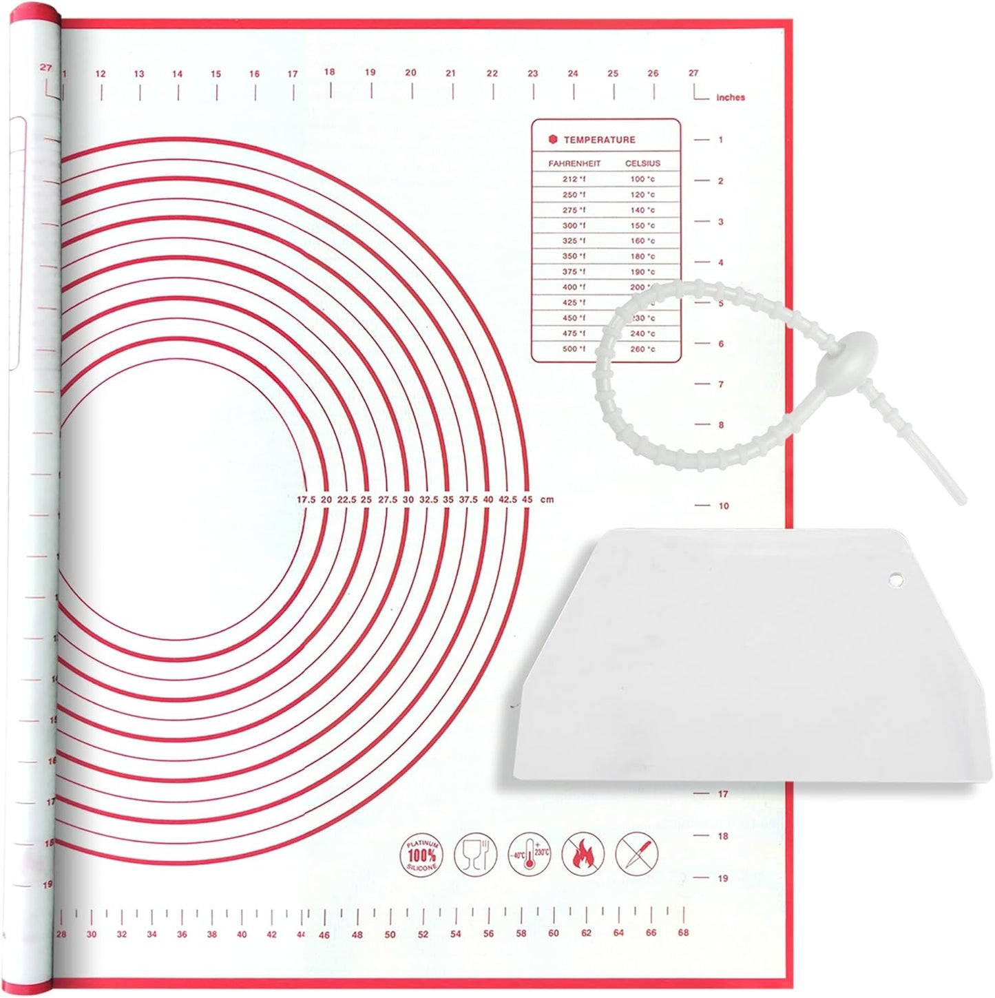 Skiennix Silicone Baking Mat - Super Large 32x24 Inch Non-Stick Pastry Mat with Dough Scraper & Ties