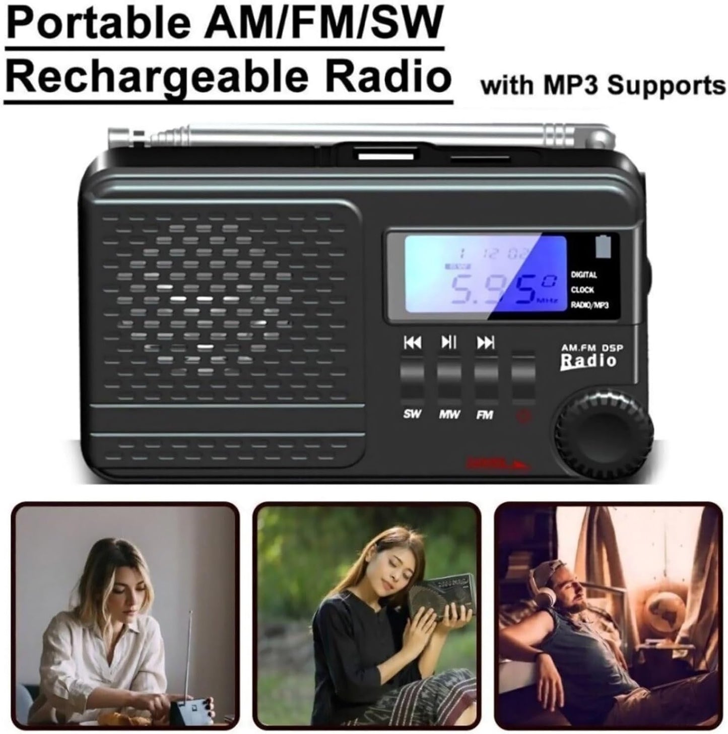 DBEIXIWEI 32GB MP3 Digital Tri-Band AM FM SW Radio Support USB Flash Drive & Micro SD Card Max Built-in Player & Clock