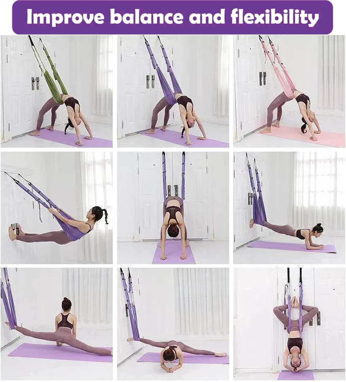 Elfzone Yoga Door Swing - Leg Stretcher Strap,Yoga Stretching Strap,Backbend Training Rope with Door Anchor, Flexibility Trainer Stretching Equipment Assist Stretch Strap for Fitness Gymnastics Dance Aerial Ballet (purple)