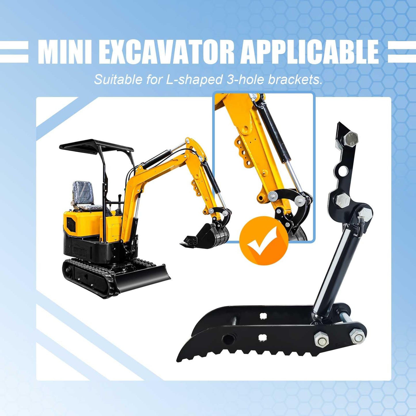 Hydraulic Thumb Clip Attachment 3-Holes for Mini Excavator Small Digger Crawler Small Digger Attachments fit Most of up to 2 tons, with2* M14 Hoses and Converters, Black