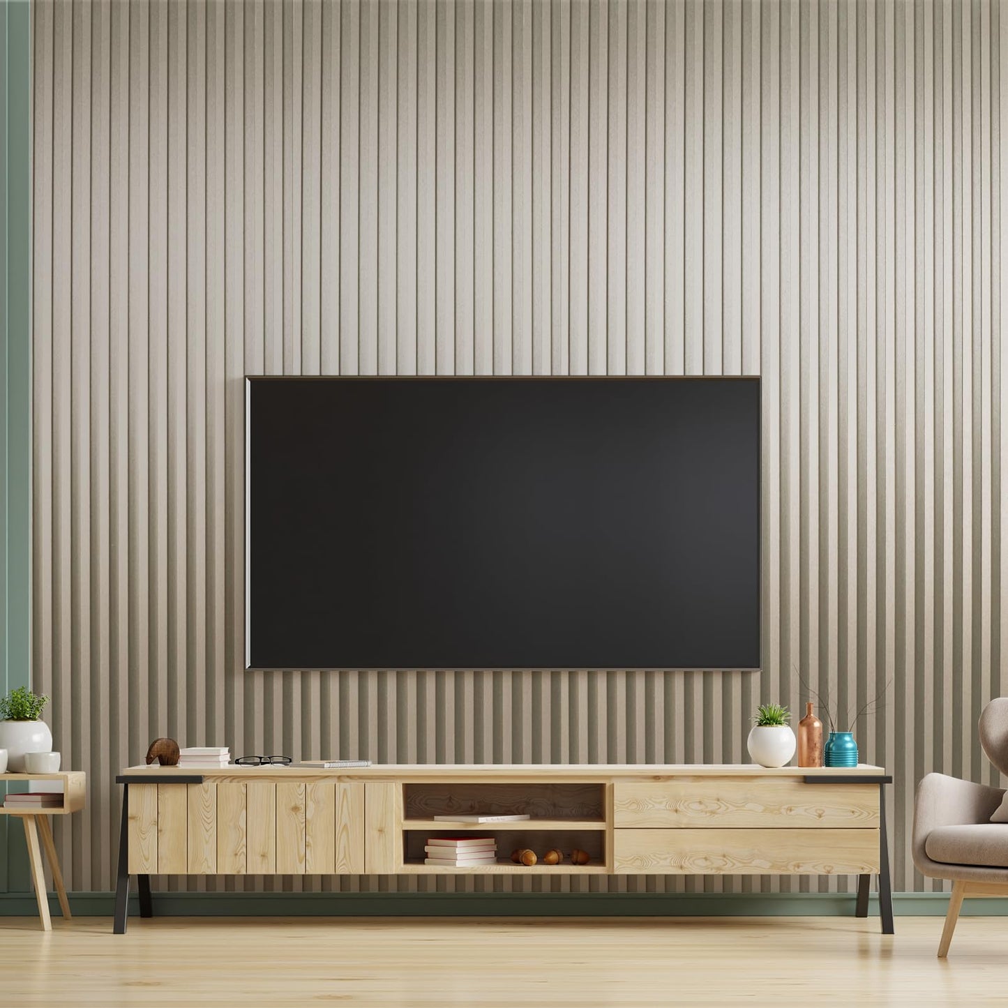 Art3dwallpanels Slat Wall Paneling, 104'' x 6.7'' Glossy Metal Finish WPC Soundproof 3D Wall Panels for Interior Wall Decor, 8 Pack Fluted Textured Panel Wall Slats, Champagne Silver