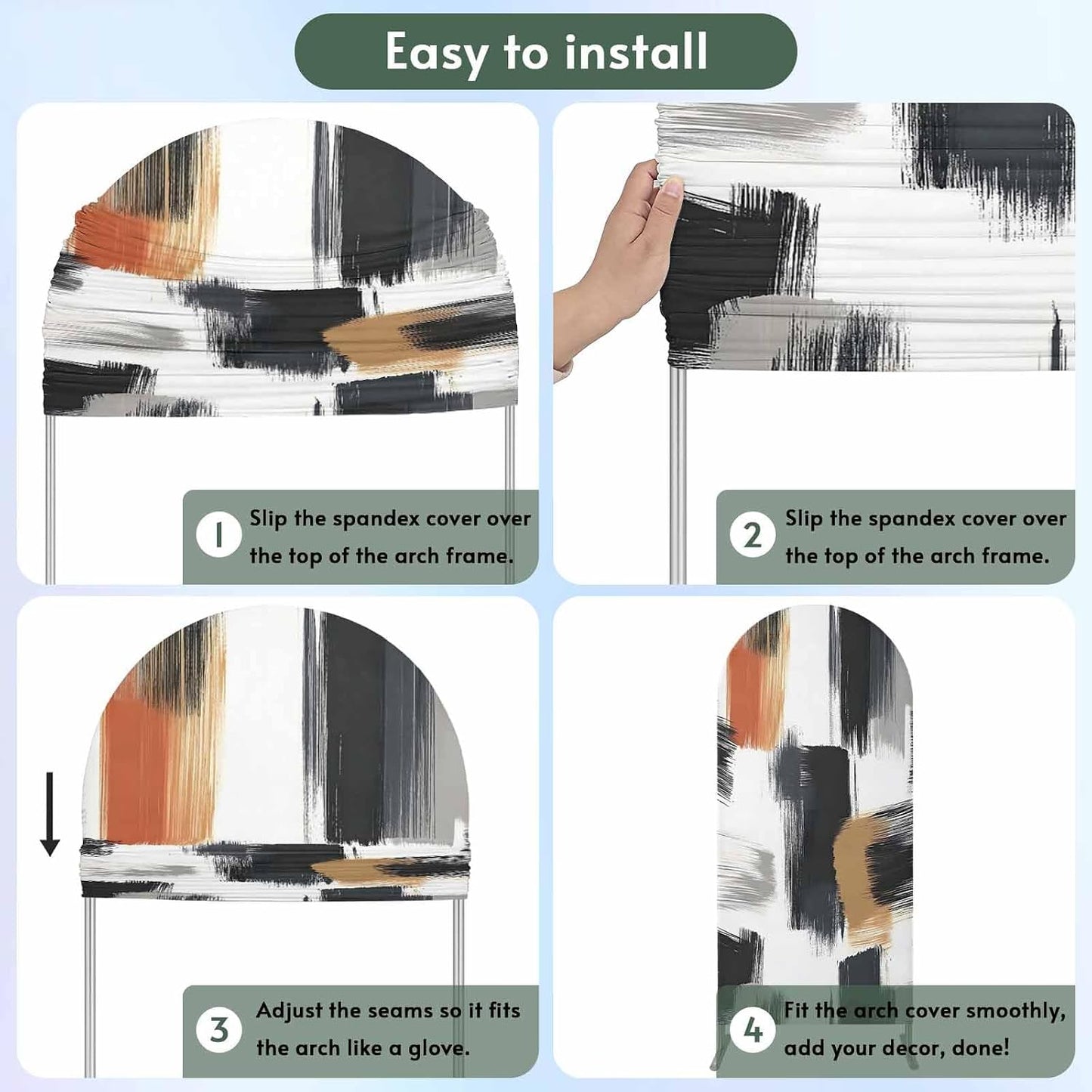 Jnbasdffb 7.2 Black White Wedding Arch Cover,Stretchy Spandex Arch Backdrop Stand Covers FT,Geometric Oil Painting