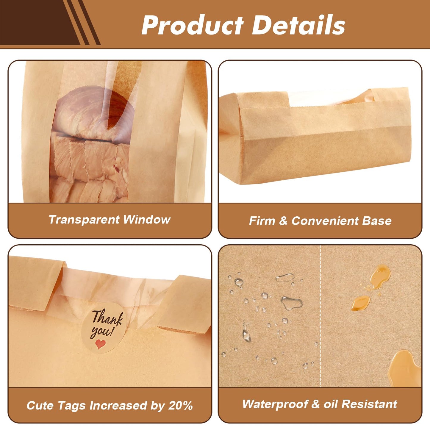 Aertiavty 120 Packs Bread Bags for Homemade Bread, 14" x 8.3" x 3.5" Bakery Bags with Window, Sourdough Bread Bags with Label Sealing Stickers, Paper Bread Bag for Sourdough, Snacks, Kraft