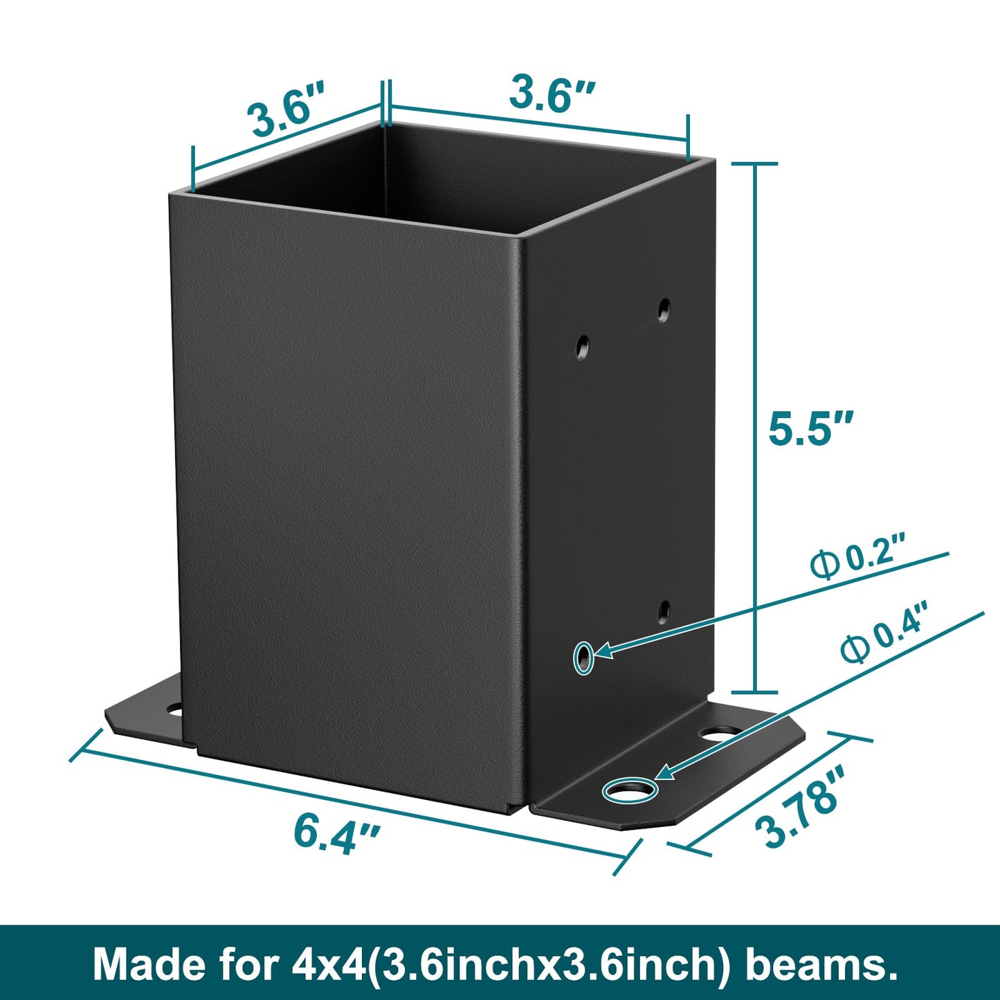 SPACEEUP 4x4 Post Base 10 Pcs, Inner Size 3.6"x3.6" Post Base Brackets, Heavy Duty Powder-Coated Post Anchor Matte Black Wood Post Brackets for Pavilion Deck Railing Support Deck Base Plate