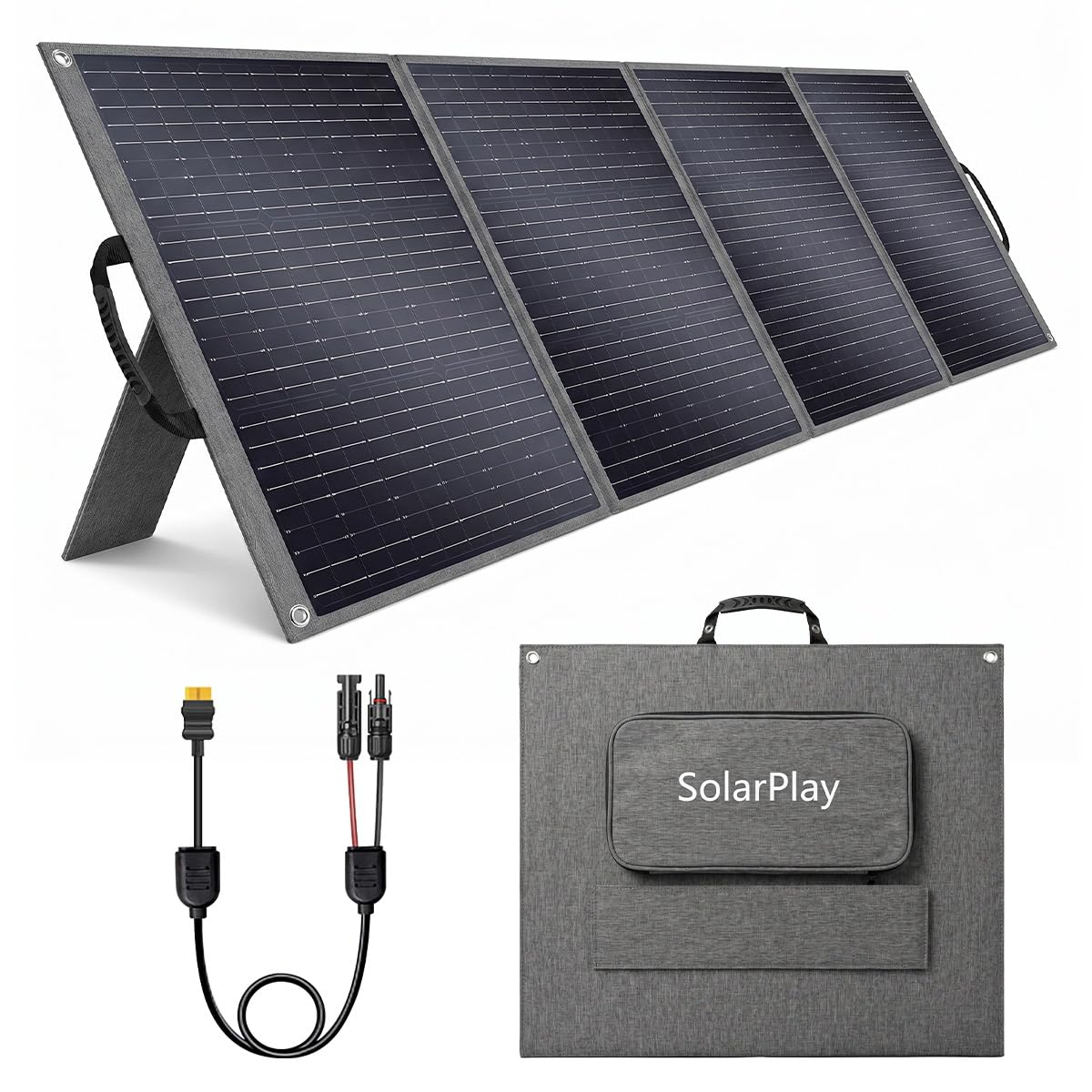 SolarPlay 200W Portable Solar Panel IP65 Waterproof Design, 19.8V Foldable Solar Panel (12.24lb), 25% High-Efficiency Monocrystalline Solar Cell, IP65 Waterproof for RV, Camping, Home Backup