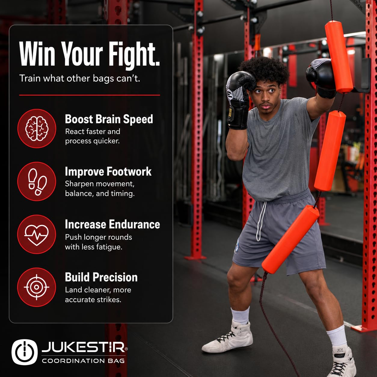 Jukestir® Only Punching Bag with Dynamic Motion. Better Footwork Than Double End Bag, Speed Bag. More Agility Than Heavy Bag. Boxing MMA Equipment. Great Workout for Adult or Teen. Used by Pros.