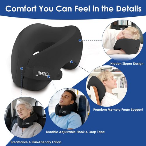 Jiaao Travel Pillow - Memory Foam Neck Support with Eye Mask & Earplugs | Ideal for Airplanes & Road Trips