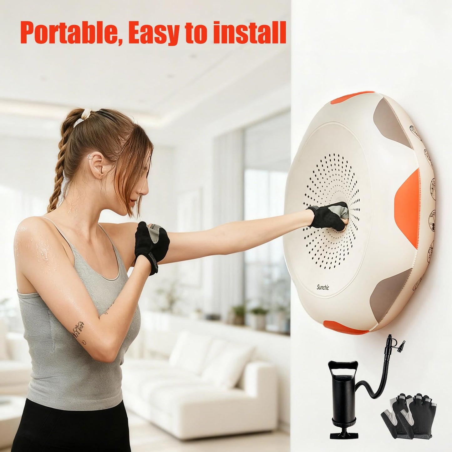 Punching Bag for Adults, Sunchic 2026 New Boxing Machine with Boxing Gloves and Air Pump, No Stand Required, Wall-Friendly Design,The Faster You Punch, the Stronger the Suction to the Wall